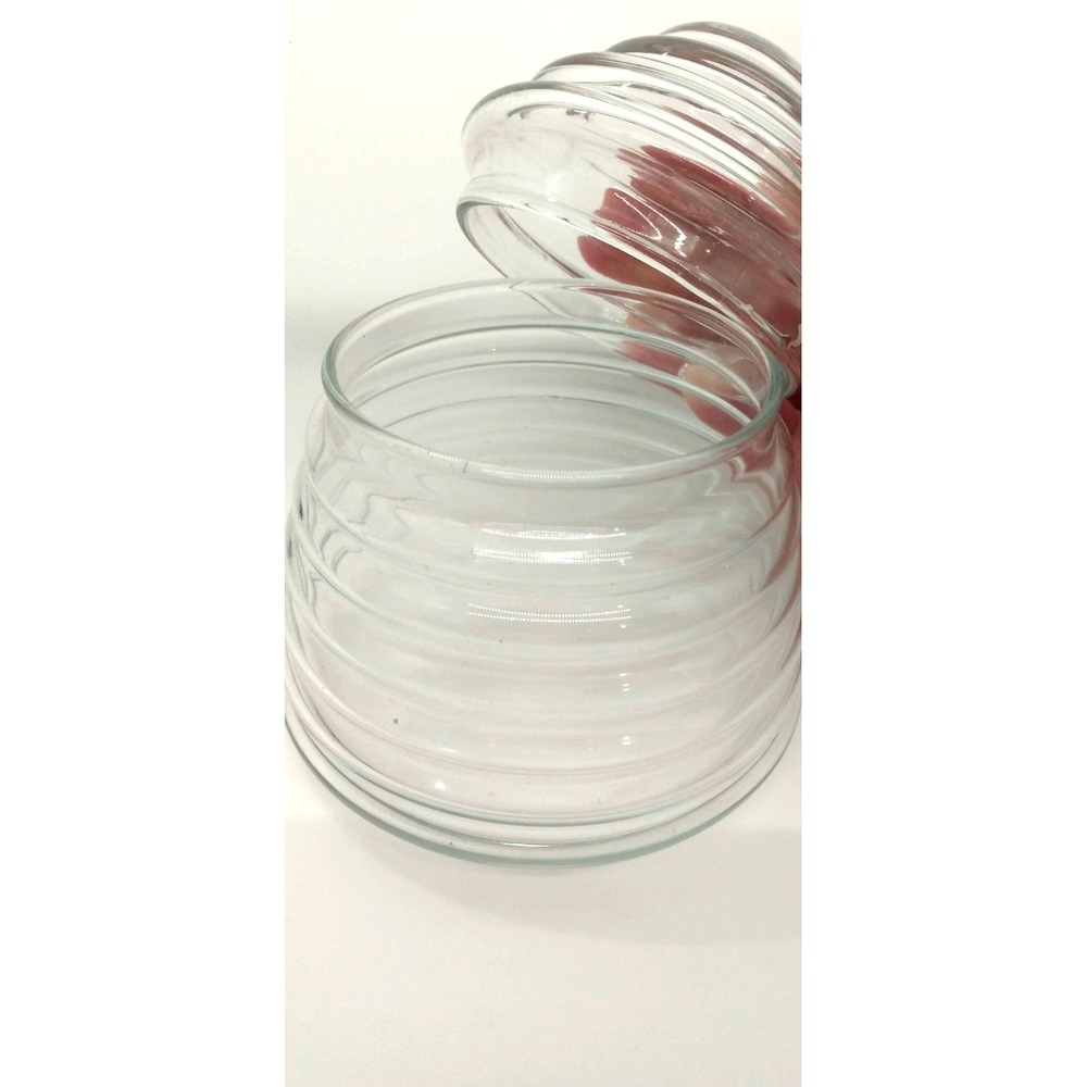 V I N T A G E Glass Beehive Jar Simplistic Cottagecore 4" w Lid Homestead Decor